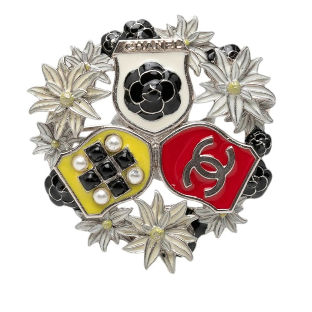 CHANEL Black Pearl Logo Brooch